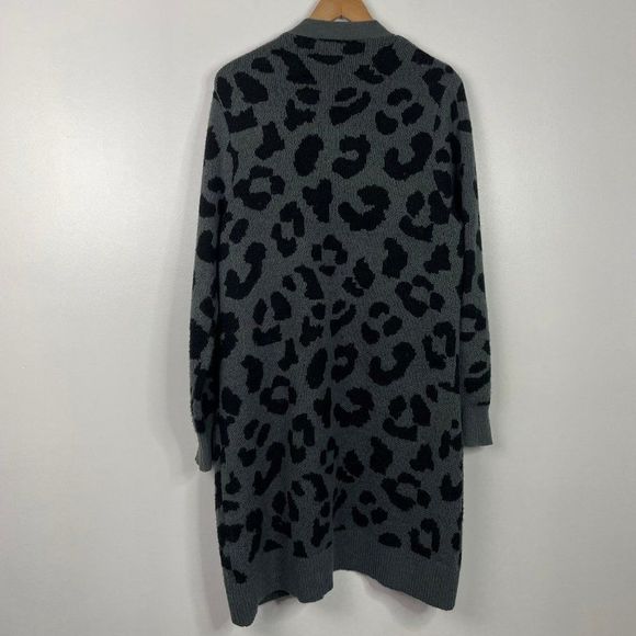 George  Heavy Duster Open Front Cardigan Sweater  Leopard Print  Size Large - Picture 4 of 4